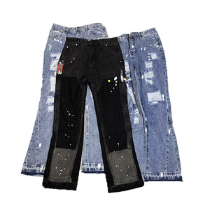 Pantalones vaqueros anchos de mezclilla negros desgastados vintage personalizados al por mayor para hombre - Product Image 1