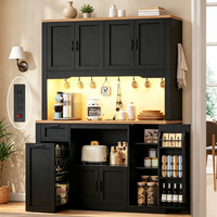 Buffet de cuisine moderne noir avec éclairage LED, prises USB et grand espace de rangement pour salles à manger