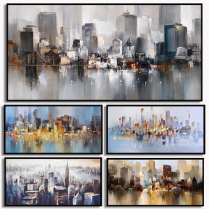 Trang trí nội thất Kết cấu vải xây dựng cảnh quan hiện đại sơn dầu thủ công đô thị ngang màu xanh trừu tượng tường nghệ thuật - Product Image 4