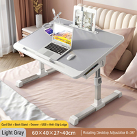 Table de lit pliable pour ordinateur portable, support d'ordinateur réglable en hauteur, table portable avec tiroir pour le travail, les études, le dortoir, table paresseuse