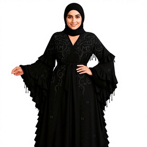 Best Seller Premium Luxurious Handmade Black Silk Anti-Wrinkle Abaya Adults <b>Classy</b> Artisan Work <b>Top</b> Traditional Muslim Prayer - Product Image 1