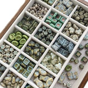 Multi Shapes Vintage Fish Flower Leaf Butterfly Opaque Turquoise Picasso Tchèque Glass Tile Beads for Jewelry Making - Product Image 6