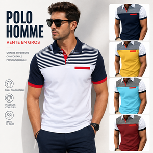 Polo para Hombre al por Mayor, Camisa Polo a Rayas con Cierre de Contraste, Multicolor, Clásica, de Manga Corta, Algodón Piqué, Informal - Product Image 2