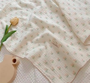 ผ้ากอซมัสลินนุ่มสําหรับเด็ก 2 ชั้นผ้าห่มพันเด็กผ้าฝ้ายอินทรีย์ระบายอากาศวินเทจดอกไม้ห่อตัวนอน - Product Image 4