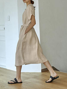 Vestido Midi Sin Mangas de <span class=keywords><strong>Lino</strong></span> Puro Estilo <span class=keywords><strong>Francés</strong></span> con Cuello Mandarín, Antiestático, Corte A, Holgado, Informal, Nueva Colección Verano 2025 - Product Image 2