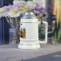 Chope à bière classique en porcelaine, thème Munich Allemagne, 650 ml, écologique, avec emblème d'aigle allemand, couvercle en aluminium, compatible lave-vaisselle