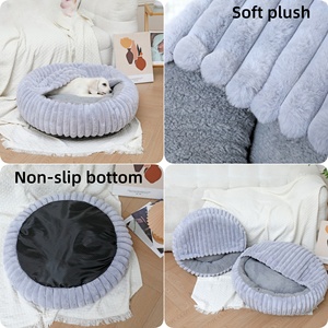 Cama Suave para Gatos con Manta con Capucha, Cama Redonda y Esponjosa Anti-Ansiedad para Mascotas, Cama Acogedora Tipo Donut para Gatos, Cama de Peluche de Imitación de Piel para Perros - Product Image 2
