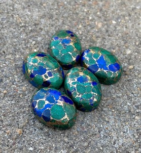 Cabochon naturel en lapis malachite et cuivre à dos plat forme ovale pierres précieuses calibrées mélange de pierres précieuses en vrac - Product Image 3