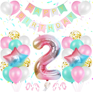 Gradient Happy Birthday Bannières <span class=keywords><strong>Ruban</strong></span> Hélium Étoile Grand 0-9 Feuille Ballons pour Bébé Fille Garçon 1er 2ème 3ème <span class=keywords><strong>Anniversaire</strong></span> Fête Décor Ensemble - Product Image 2