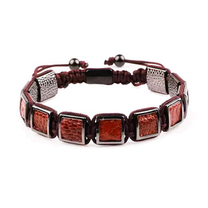 Bracciale da <span class=keywords><strong>uomo</strong></span> in macramè intrecciato con perline rettangolari in <span class=keywords><strong>pelle</strong></span> con Logo personalizzato di alta qualità JBS10213 - Product Image 3