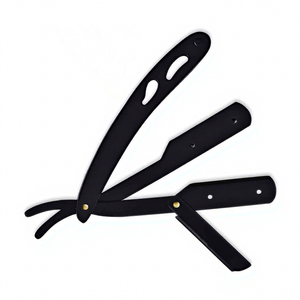 Rasoir droit et couteau à raser pliable en acier inoxydable noir antique pour hommes, modèle à lame unique R605 - Product Image 1
