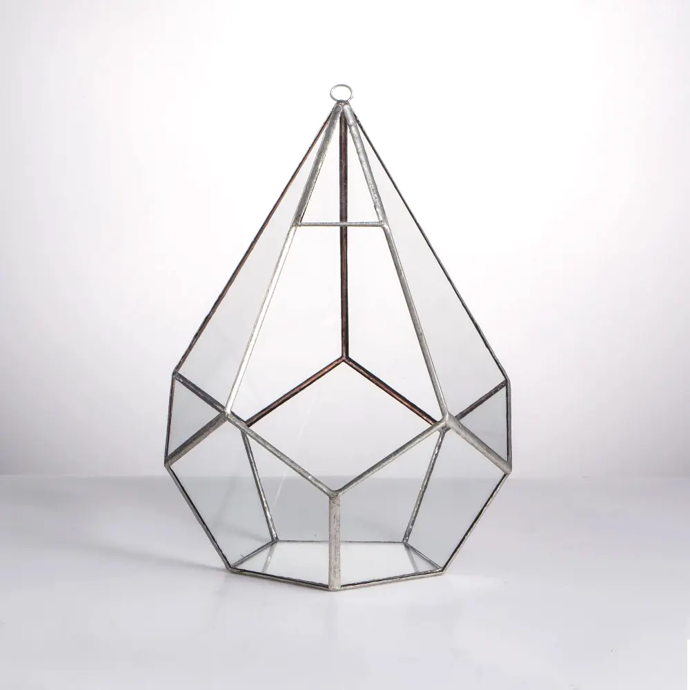 Handgemachte Kreative Metall Silber Teardrop Form Geometrische Glas Terrarium für Sukkulenten Moos Farn Pflanzen Halter Tabletop Display
