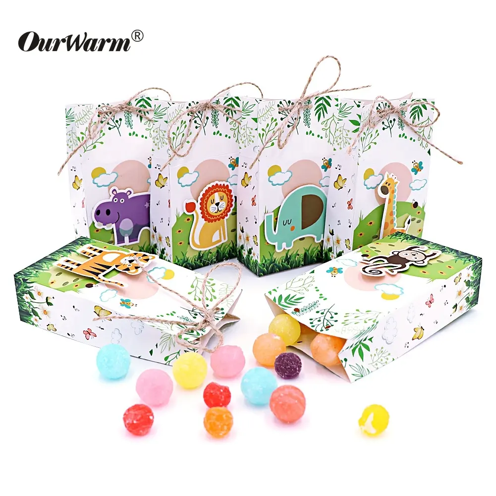 OurWarm Birthday Event Party Supplies 12pcs Safari Animals Favor Gift Paper Bags Candy Box