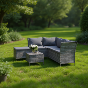 Ensemble de salon de jardin gris 4 places en rotin, mobilier d'extérieur résistant aux intempéries, design contemporain - Product Image 2