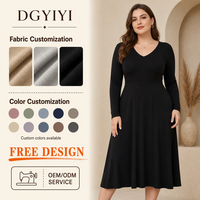 Robe en viscose tricotée opaque 280 GSM, grande taille, coupe trapèze, douce et élégante, col en V, manches longues, longueur midi, pour femme, avec logo personnalisé OEM