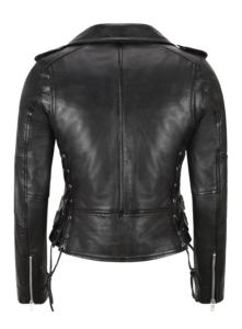 Chaqueta de Mujer Personalizada 100% Cuero Nappa Genuino con Acabado Negro Vintage, Tono Marrón Desgastado, Cierre YKK, Marca Privada OEM/ODM, Estilo Retro - Product Image 3