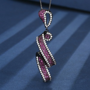 Wholesale Fashion Eco-friendly Copper Black Gold Plated Micro Pave Red Zircon Bow Pendant <b>Earrings</b> Ring Jewellery <b>Set</b> - Product Image 5