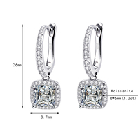 Boucles d'oreilles pendantes en moissanite taille princesse D VVS1, en argent S925, avec halo, couleur D, bijoux en moissanite, vente en gros pour femmes, cadeau