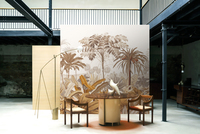 Papier peint mural vintage à motif jungle, feuilles de palmier brunes, papier peint naturel moderne pour tête de lit de chambre, hall d'entrée et hall d'hôtel