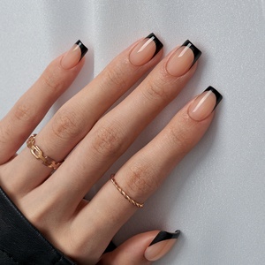 XCOATTIPS Faux Ongles Réutilisables en Gros Courts Carrés Couverture Complète French Manucure Noire Gel Doux X Coat Tip Press-on En Gel - Product Image 2