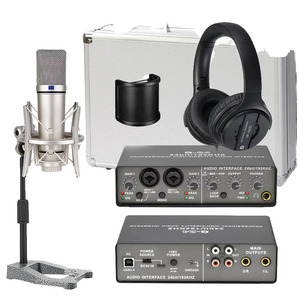 Kit d'enregistrement en studio professionnel 2 canaux avec suppression du bruit, plusieurs interfaces, micro-casque, moniteur et haut-parleur pour pare-brise - Product Image 1