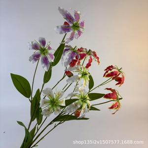 Fleurs artificielles Qiye Gloriosa Lily, fleur en soie à 3 têtes, décoration de mariage et de maison - Product Image 2