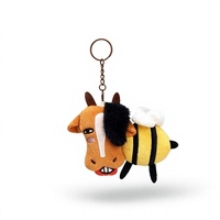 Jolie figurine en peluche polyester Taureau et Abeille avec rembourrage en coton PP, porte-clés amusant pour sac, cadeau d'anniversaire pour filles