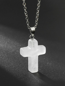Collier avec pendentif en forme de croix en pierre naturelle pour femmes et hommes, cristal de guérison, pierre précieuse, bijoux en forme de croix, cadeau unique, spirituel, chrétien - Product Image 6