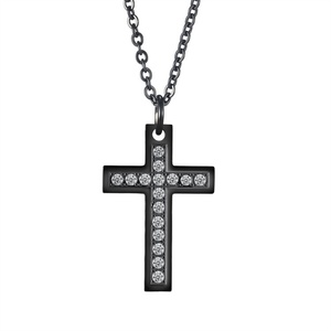 Collier pendentif croix religieuse en zircon cubique plaqué noir, design délicat chrétien, nouveau modèle 2021 - Product Image 3
