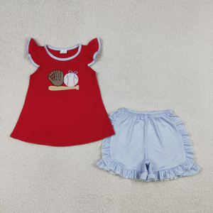 Nuevos Conjuntos de Ropa Casual para Bebés y Niños Pequeños, Boutique de Moda, Lindos Tops con Apliques de Béisbol y Pantalones Cortos a Rayas, Ropa para Hermanos - Product Image 2