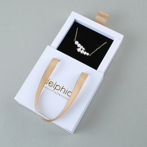 Simple Portable Handle Square Drawer Jewelry <b>Box</b> with Foam & Satin Insert Custom Logo <b>Paper</b> <b>Box</b> for Gift Packing - Product Image 3