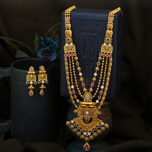 Ethnic 22k Gold <b>Statement</b> <b>Necklace</b> Set With Zircon Bead Chain Women's Wedding Jewelry Flower Pattern Classic Style - Product Image 1