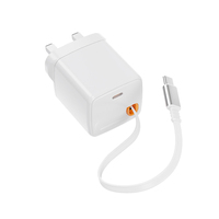 Pengisi Daya Cepat 65W PD dengan Kabel Type-C yang Dapat Ditarik, Dua Port Type-C, Perlindungan OTP untuk Laptop & Ponsel