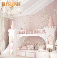 Lit superposé double pour enfants en bois massif rose et blanc avec rangement, mobilier de chambre à coucher de style dessin animé