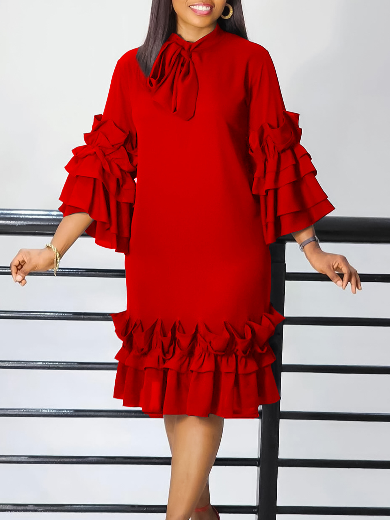 Plus Size Casual Knee-Length Dress for Women Flare Sleeve Ruffled Lace Dress| Alibaba.com Plus Size Casual Knee-Length Dress for Women Flare Sleeve Ruffled Lace Dress| Alibaba.com