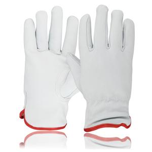 Gants de travail élastiques pour conducteur de pouce Keystone Anti-Cut Anti-Slip Caractéristiques Natural White Goat Grain Leather Red Safety Gloves Labour - Product Image 1