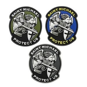 En stock, patch tactique en PVC souple, époxy, avec ruban adhésif magique, rond, fabriqué en Chine, Saint-Michel Protège-nous - Product Image 1