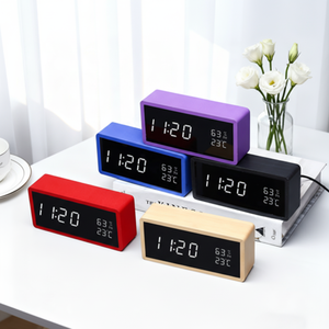 Modern Bamboo Digital Led Alarm Clock With Backlight Battery Powered Silent <b>Desk</b> Clock For Office Home <b>Study</b> Rectangle Shape - Product Image 1