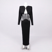 Robes de soirée noires de luxe, élégantes, à manches longues, en maille, corset, robe moulante maxi, robe de soirée formelle sexy pour femmes