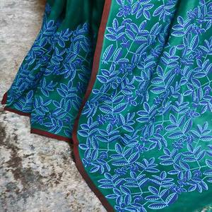 Sari de algodón de seda verde bosque de telar manual puro de calidad superior para fiestas y bodas estilo indio y pakistaní - Product Image 5