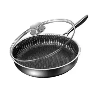 316 Stainless Steel Frying Pan Uncoated Honeycomb Non-stick Pan Honeycomb Frying Pan 28cm With Cover Steel Handle