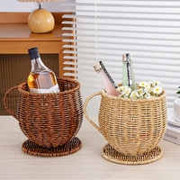 Panier de rangement en rotin tressé PP en forme de tasse avec poignée, organisateur décoratif pour la maison et la cuisine (vente en gros)