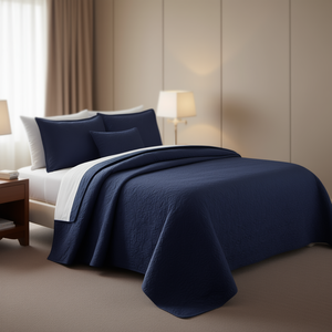 Ensemble de couette réversible Navy Full Queen 3 pièces, motif vintage, literie en polyester pour la maison, l'hôtel, l'hôpital - Product Image 2