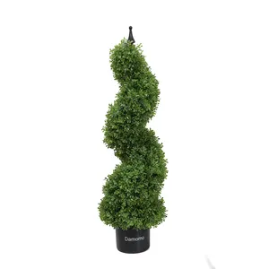Damomo Artificial Topiaries Trees 3ft (2 Pieces) Artificial Plant boxwood Green Spiral potted Fake Plants for Decorative Houses/