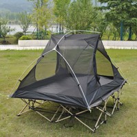Tente de camping 2-en-1 surélevée à double couche, une chambre, en tissu Oxford, trois saisons, portable et légère, pour deux personnes