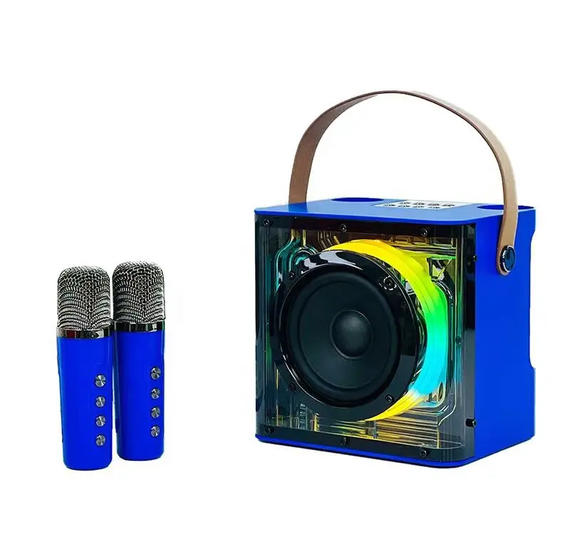 Светодиодный портативный домашний караоке классный музыкальный плеер динамик с 2 беспроводными микрофоном синий зубной 5,0 беспроводные перезаряжаемые колонки