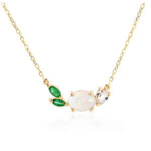 Collier chaîne en argent sterling 925 avec opale blanche et zircone cubique, élégant et romantique pour femmes - Product Image 1