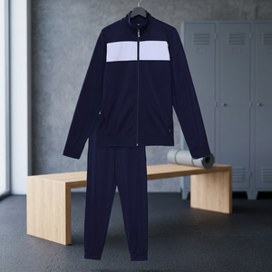 Ensemble de veste en polaire bleu marine unisexe, couleur contrastée, fermeture éclair, vêtement décontracté pour l'automne, coupe régulière, matière en polyester tricoté - Product Image 3