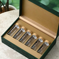 Boîte cadeau de thé en verre réutilisable Taiping Houkui avec étui en cuir, emballage de thé de printemps haut de gamme, boîte rigide 6/10 pots pour aliments