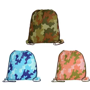 Süblimasyon özel Logo ile silindir şeklinde spor çantası açık kamp kamuflaj İpli çanta sırt çantası çocuklar yetişkinler için